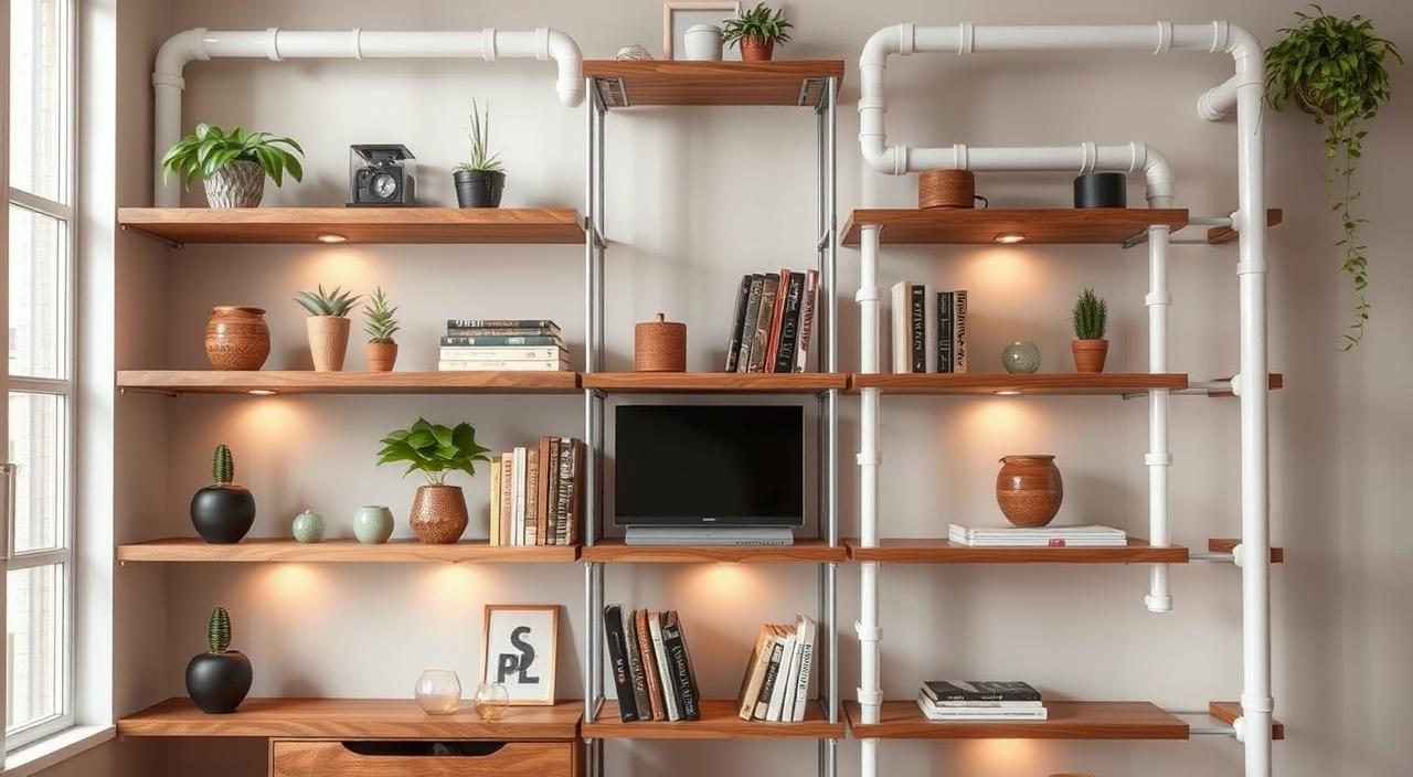 Ideias para Fazer Estantes com Canos de PVC e Madeira